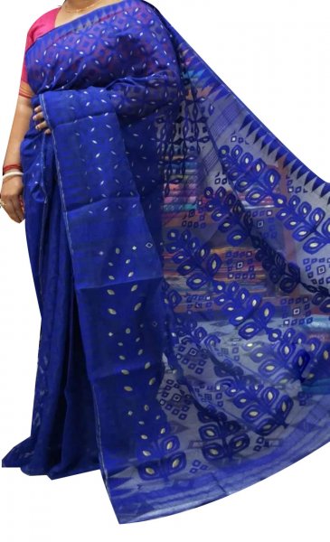 Blue dhakai jamdani high quality saree